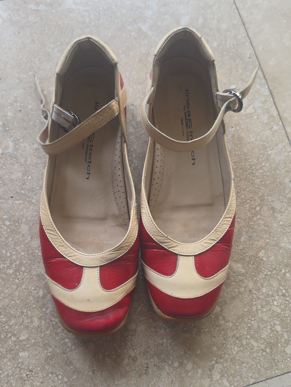 Walter Genuin Red and Cream Mary Jane Flats with Ankle Strap